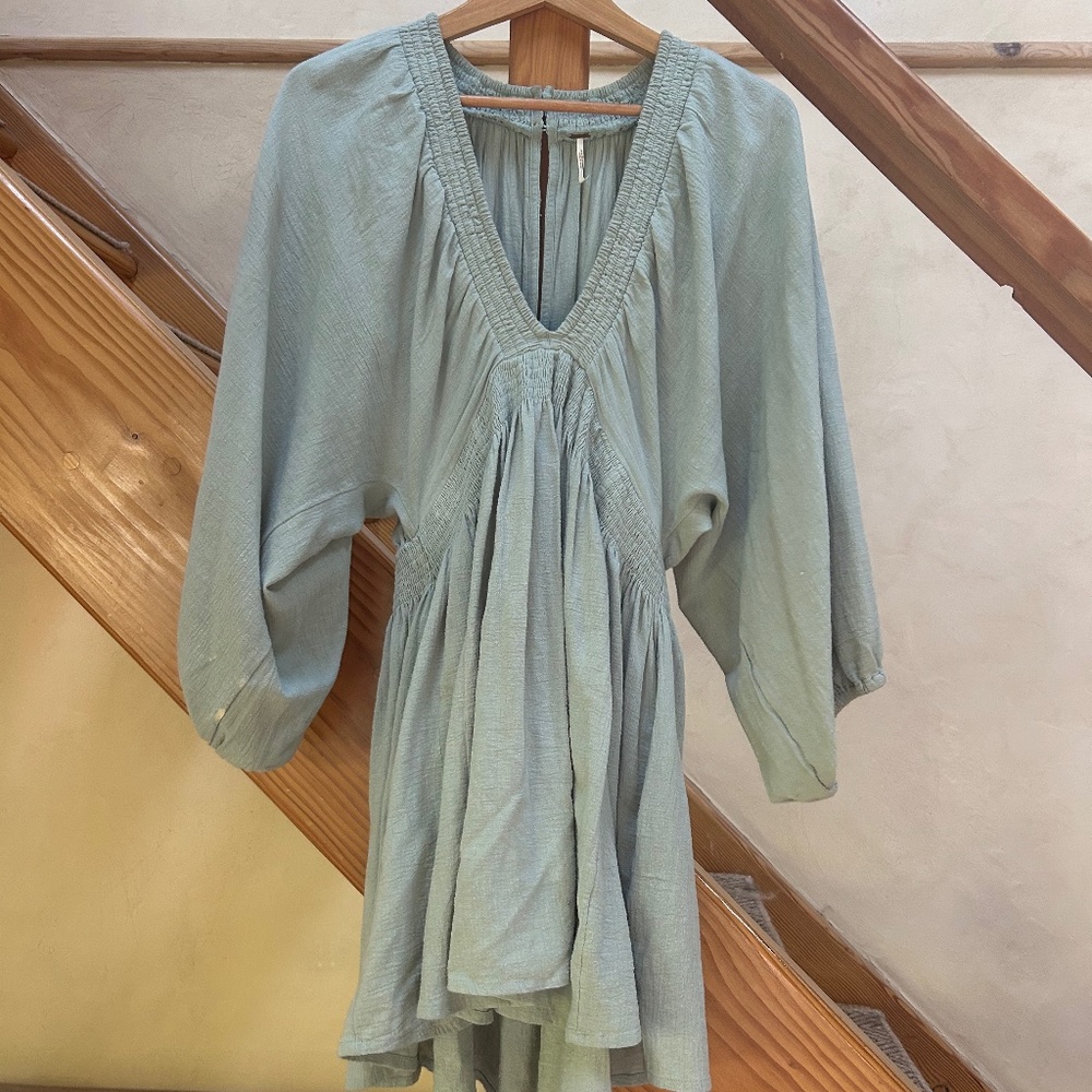 Free People For The Moment Mini Dress in Subtle Teal (Sz M)